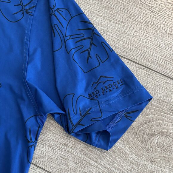 FootJoy Golf Polo Shirt Mens Large Blue Leaf Print All Over Print Stretch Preppy - Picture 4 of 8